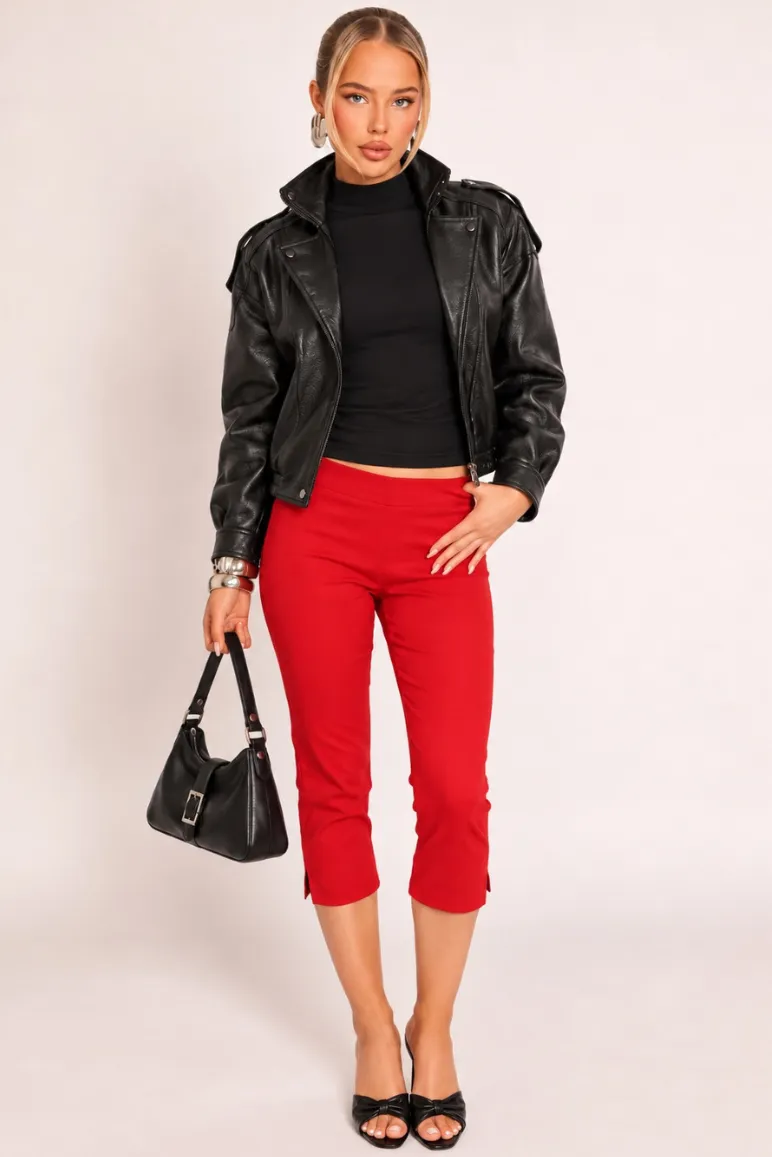 Red Bengaline Split Hem Capri Pants - Jaclyn sold by Rebellious Fashion product image thumbnail 2