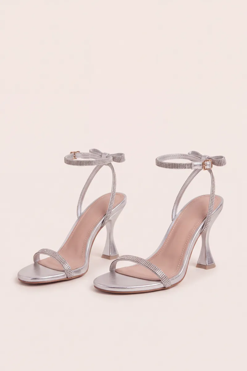 Silver Diamante Detail Strappy Heels - Jaelyn sold by Rebellious Fashion product image thumbnail 3