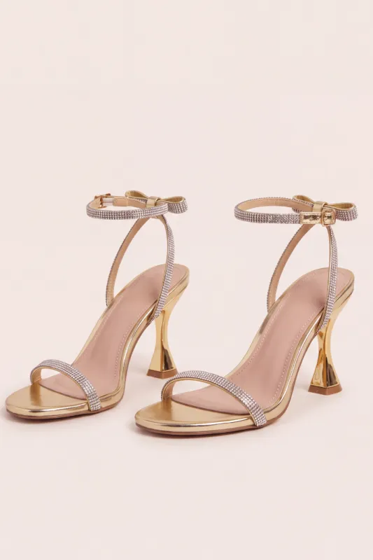 Gold Diamante Detail Strappy Heels - Jaelyn made by Rebellious Fashion