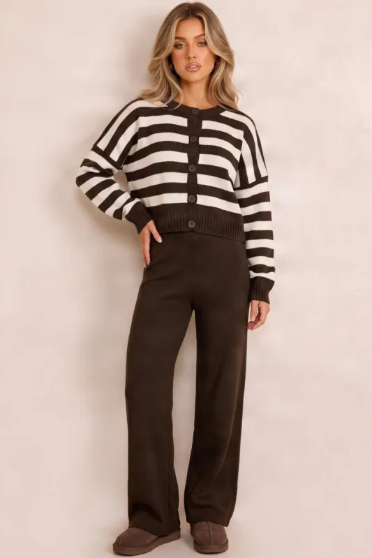 Chocolate Oversized Stripe Cardigan and Jogger Loungewear Knit Co-ord Set - Hayden made by Rebellious Fashion