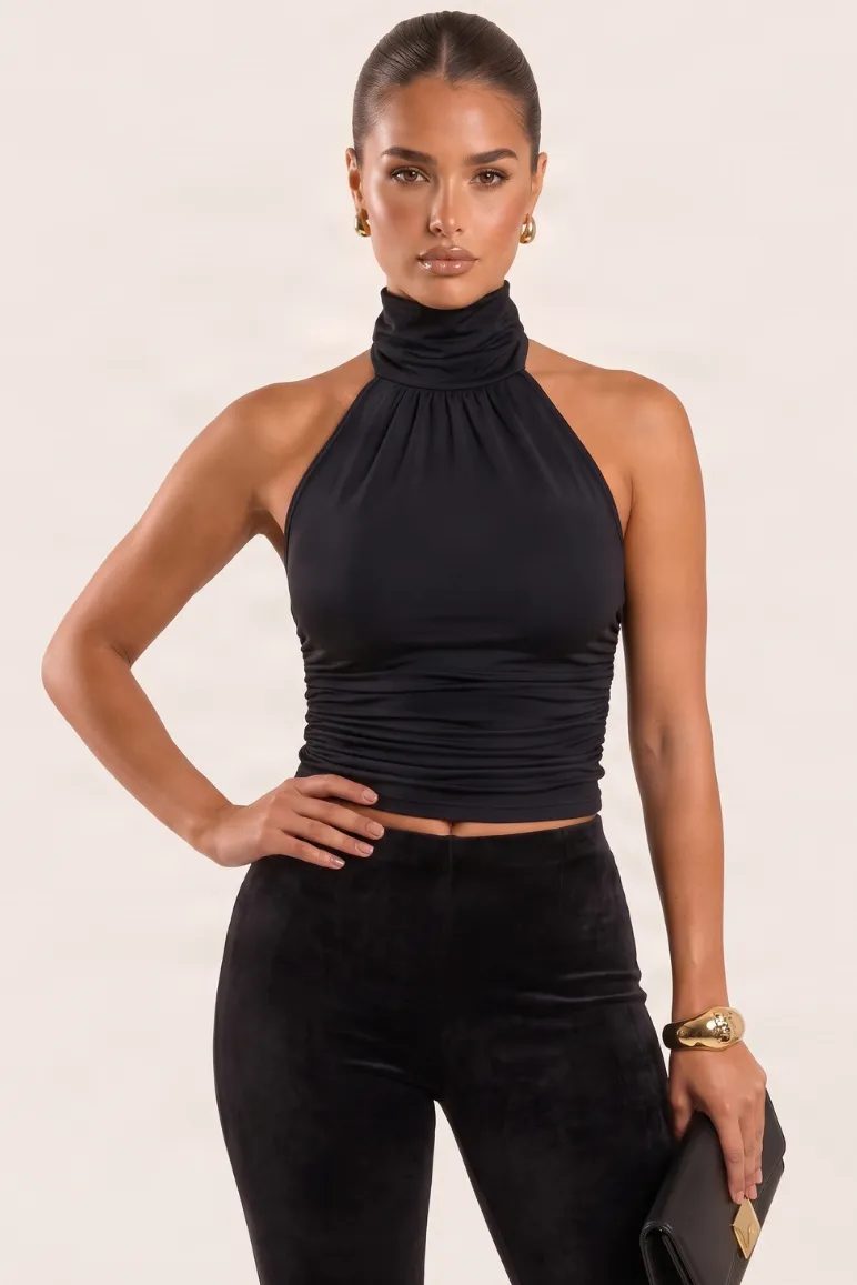 Black High Neck Halter Ruched Top - Mariah sold by Rebellious Fashion product image thumbnail 5