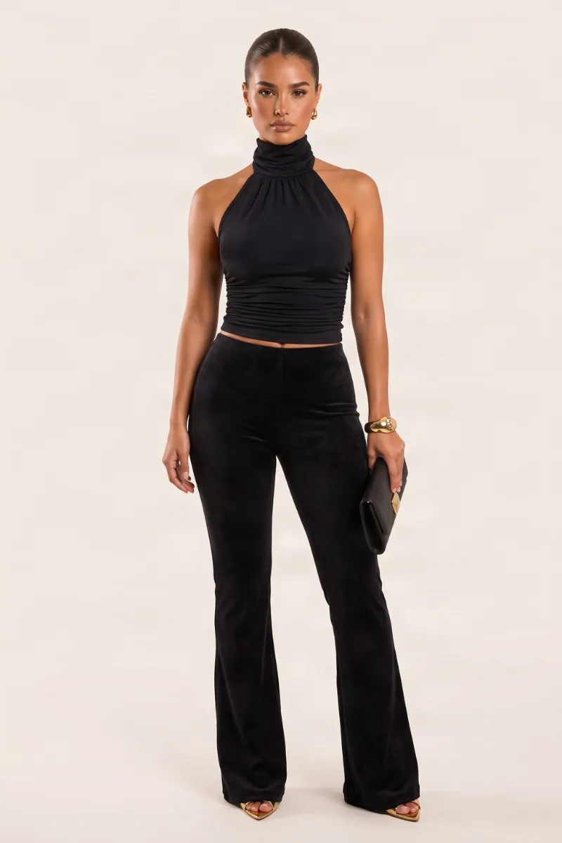 Black High Neck Halter Ruched Top - Mariah sold by Rebellious Fashion product image thumbnail 2