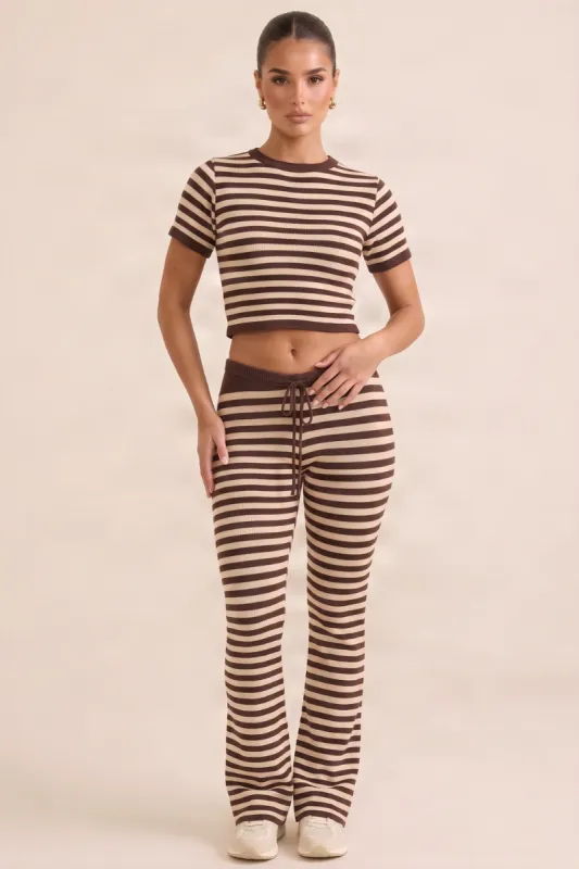 Chocolate Stripe Short Sleeve Knit Top and Flare Trousers Loungewear Co-ord Set - Kardie made by Rebellious Fashion