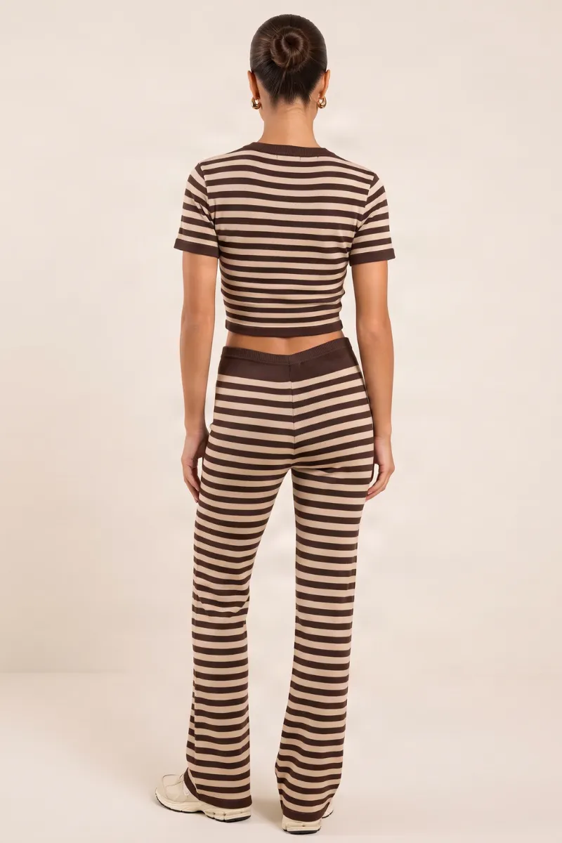 Chocolate Stripe Short Sleeve Knit Top and Flare Trousers Loungewear Co-ord Set - Kardie sold by Rebellious Fashion product image thumbnail 4