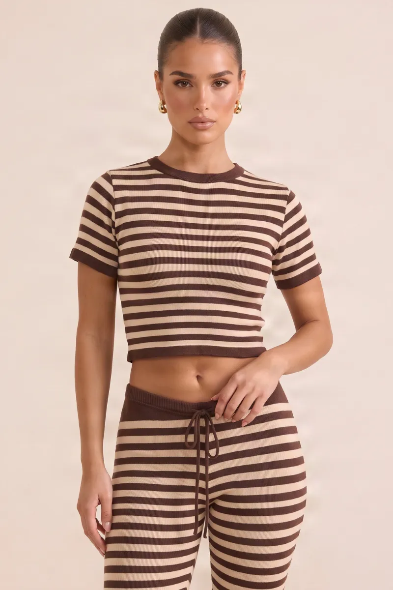 Chocolate Stripe Short Sleeve Knit Top and Flare Trousers Loungewear Co-ord Set - Kardie sold by Rebellious Fashion product image thumbnail 5