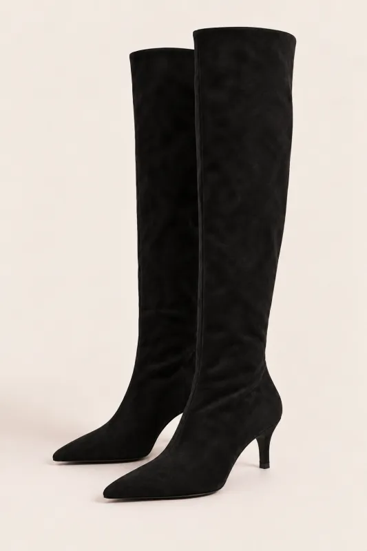 Black Faux Suede Stiletto Knee High Boots - Lexi made by Rebellious Fashion