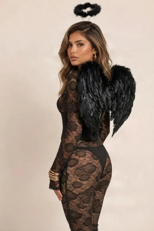 Black Halloween Feather Angel Wings and Halo Set - Minka made by Rebellious Fashion
