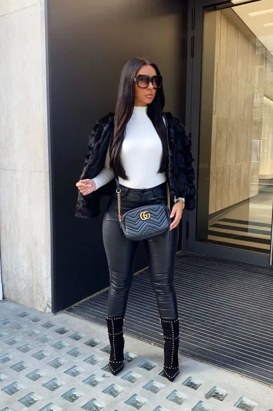 Black Cropped Faux Fur Jacket - Gwen sold by Rebellious Fashion