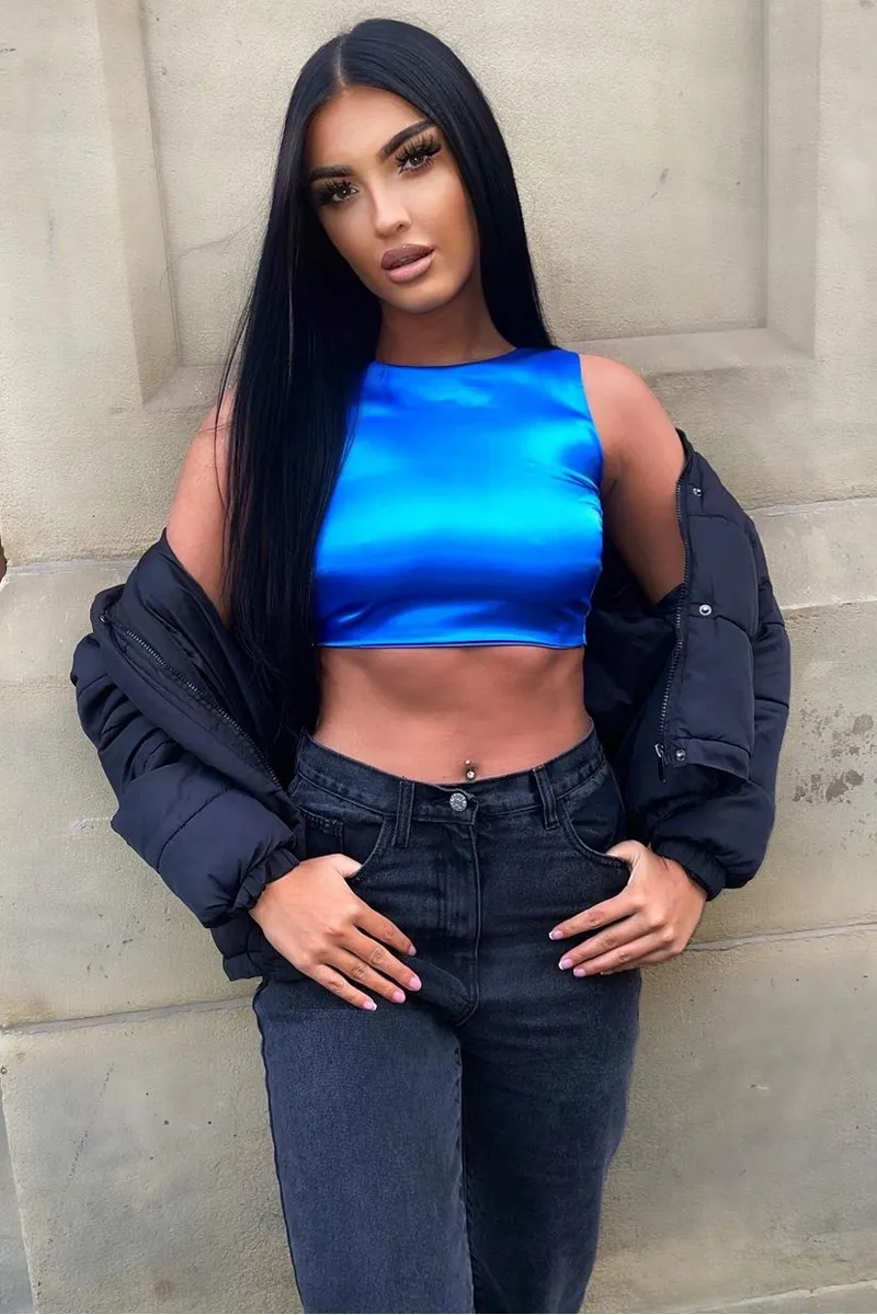 Cobalt Blue Satin Lace Up Back Crop Top - Esti sold by Rebellious Fashion product image thumbnail 4