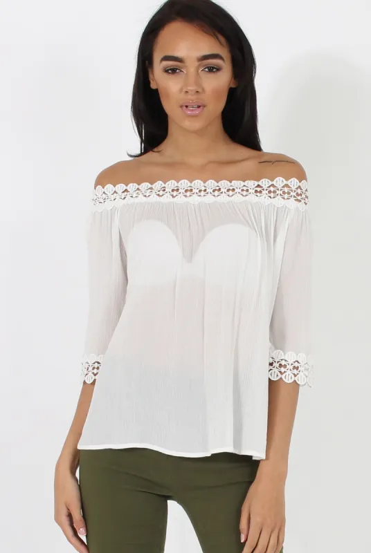 White Bardot Crochet Top - Aliza sold by Rebellious Fashion