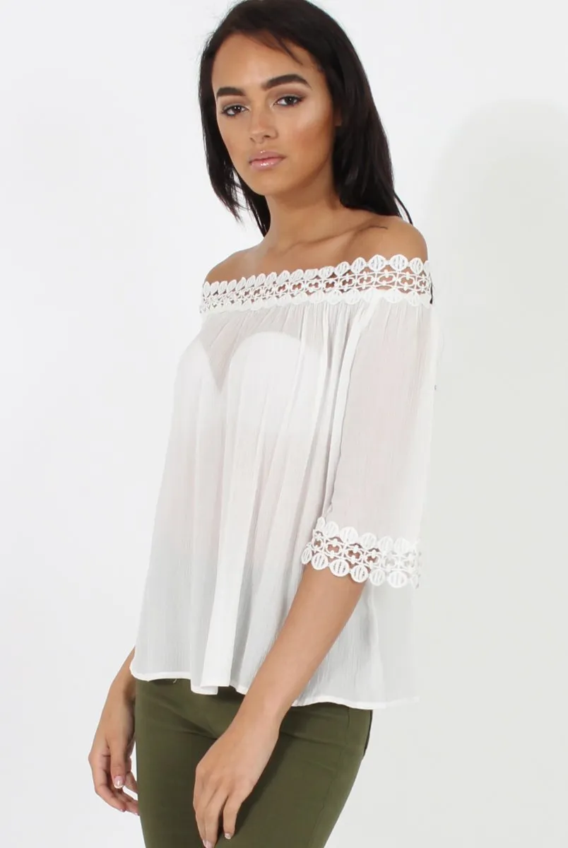 White Bardot Crochet Top - Aliza sold by Rebellious Fashion product image thumbnail 2