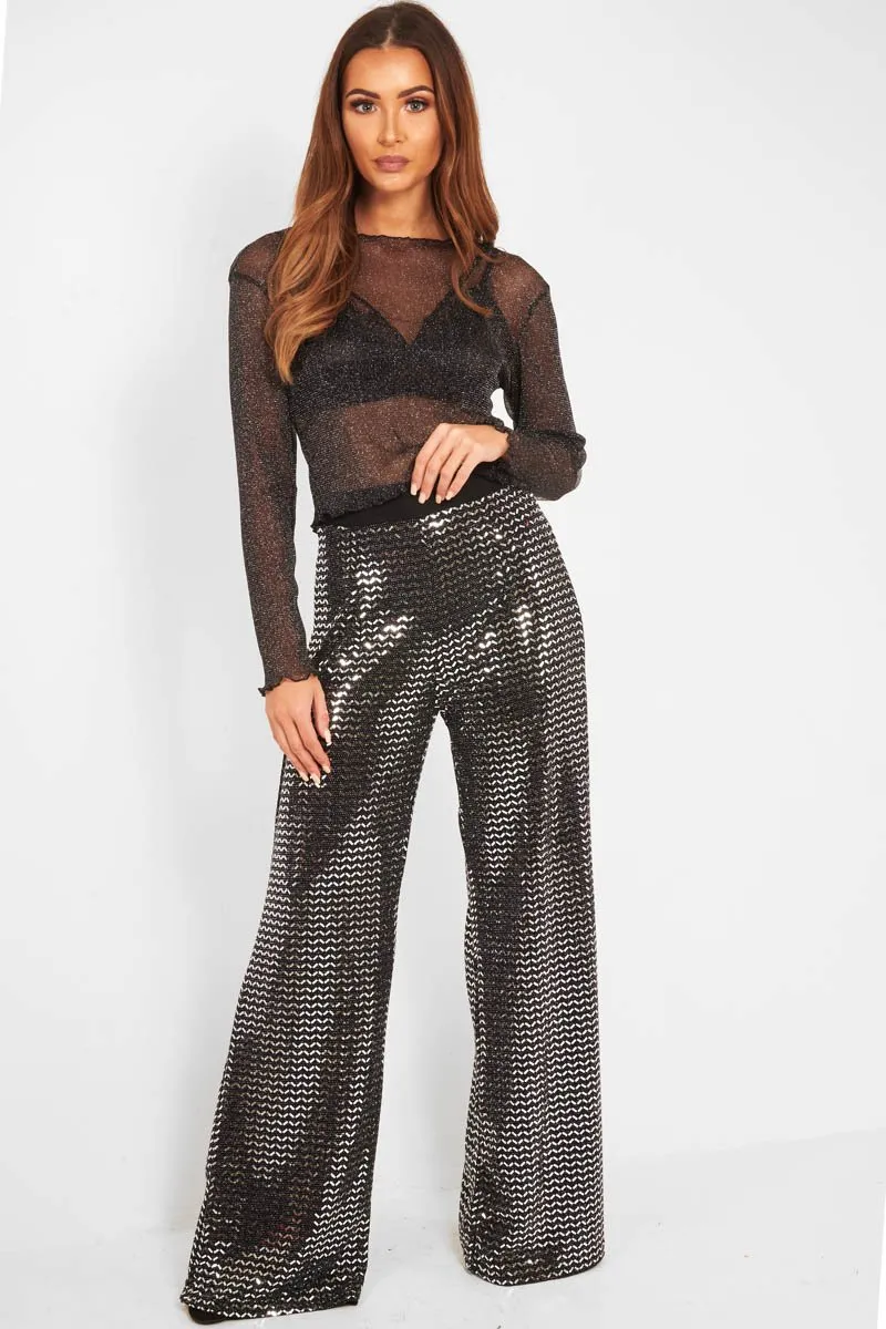Black Glitter Mesh Long Sleeve Crop Top - Akila sold by Rebellious Fashion product image thumbnail 2