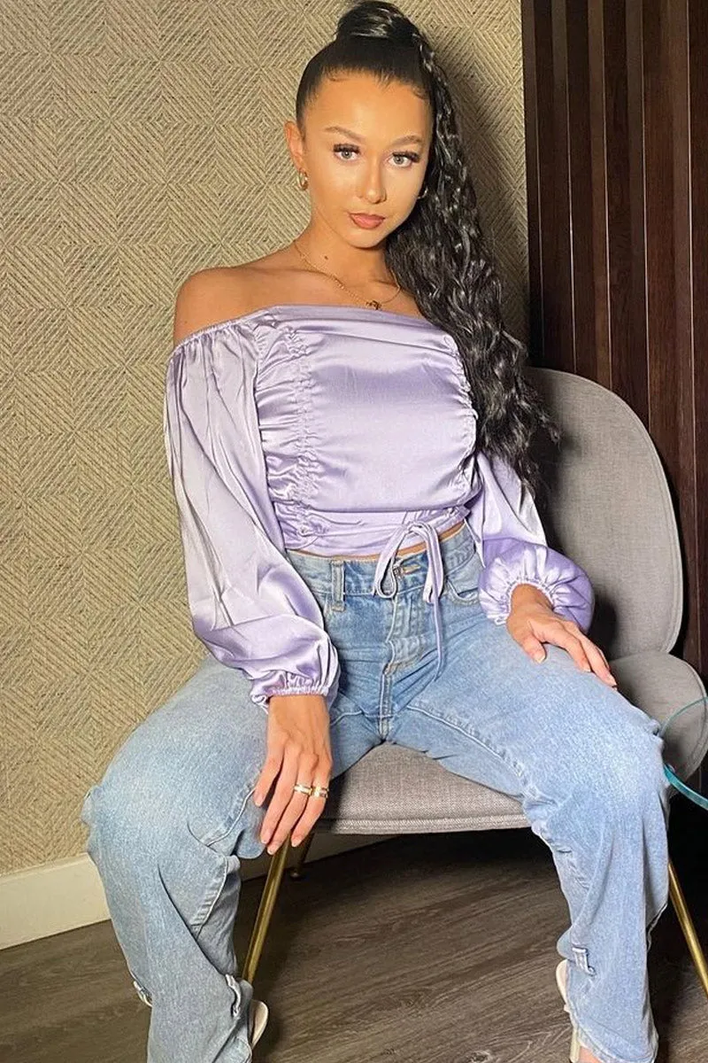 Lilac Off The Shoulder Front Ruching Crop Top - Maxie sold by Rebellious Fashion product image thumbnail 5