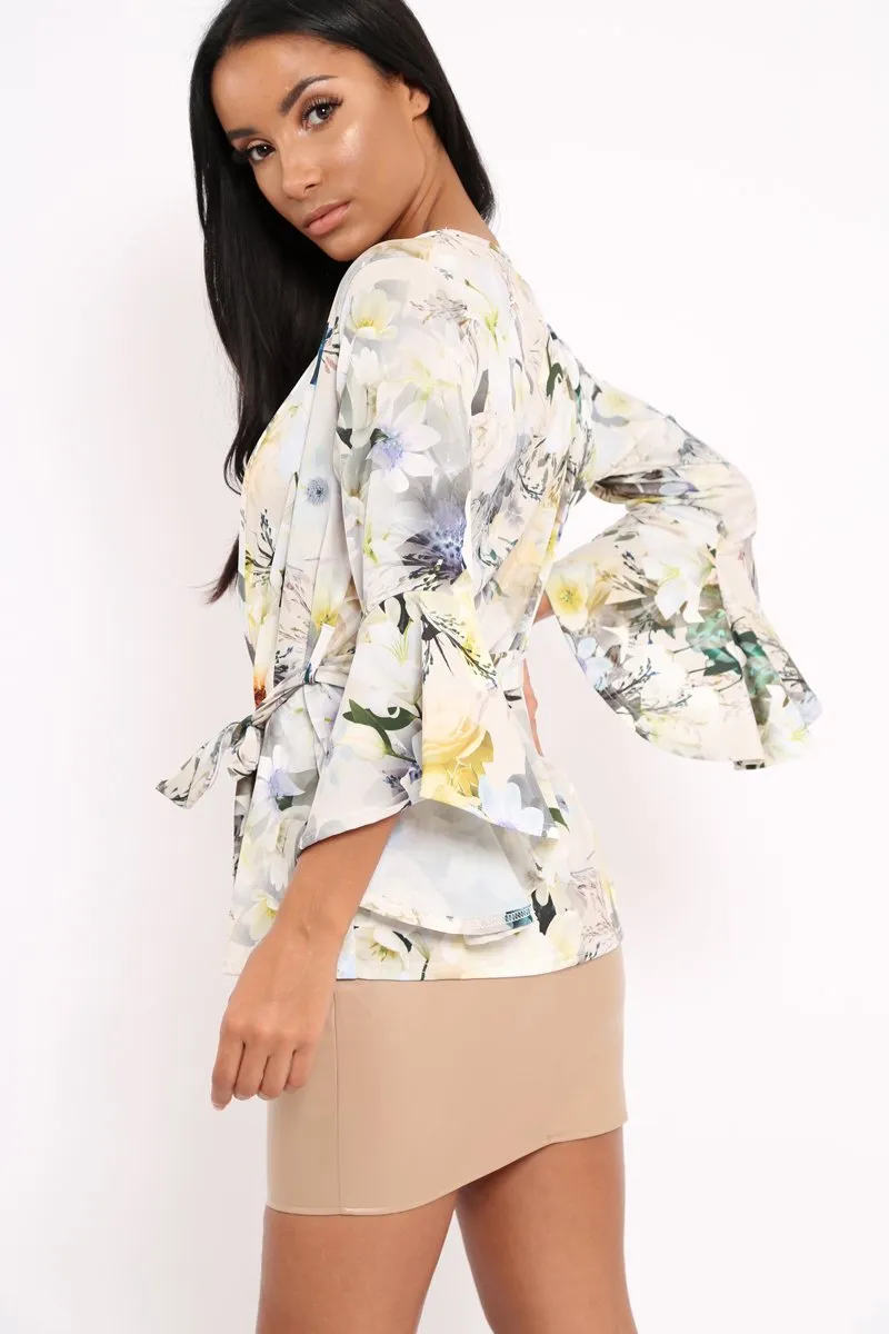 White Floral Kimono Blouse - Malenie sold by Rebellious Fashion product image thumbnail 4
