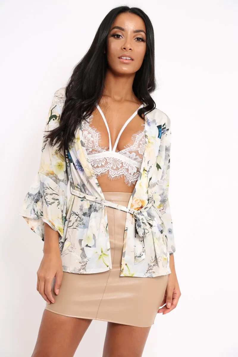 White Floral Kimono Blouse - Malenie sold by Rebellious Fashion product image thumbnail 2