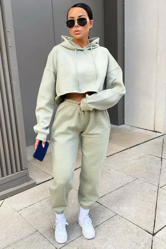 Sage Cropped Oversized Hoodie and Joggers Co-ord - Karenza sold by Rebellious Fashion