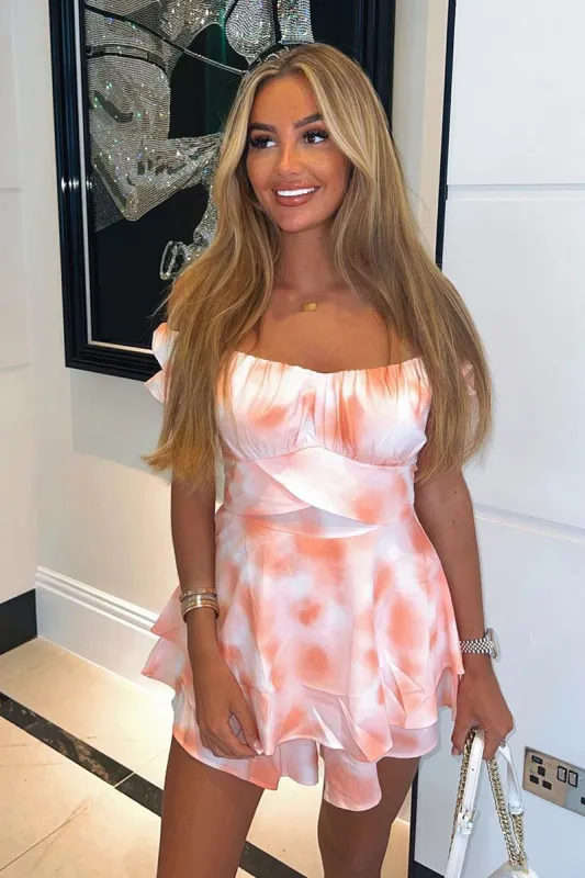 Peach Tie Dye Print Frill Playsuit - Palmira sold by Rebellious Fashion