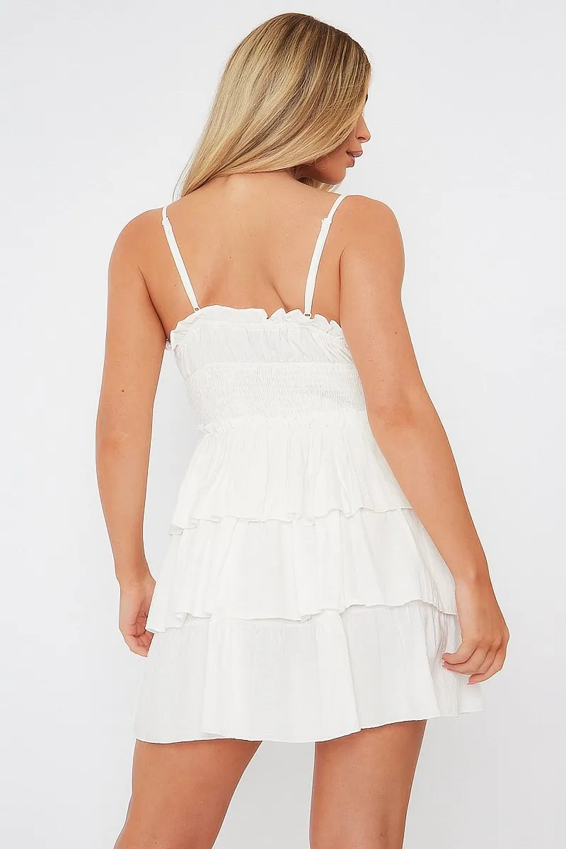 White Frill Detail Tiered Cut Out Mini Dress - Daneen sold by Rebellious Fashion product image thumbnail 3