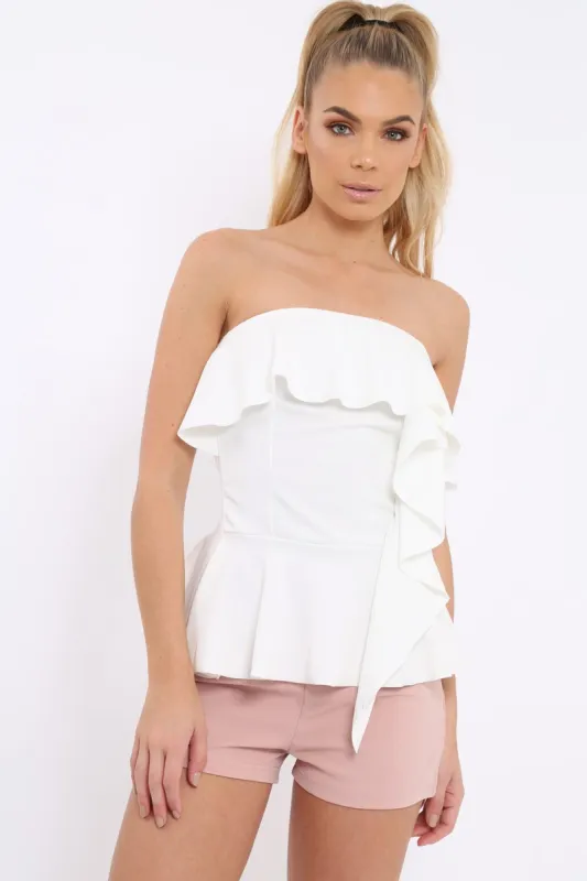 White Bandeau Frill Top - Priah sold by Rebellious Fashion