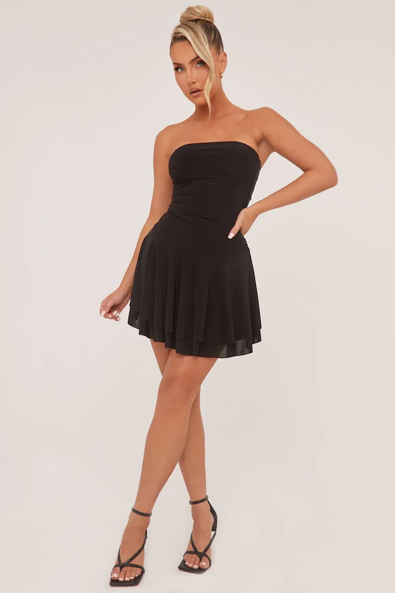 Black Bandeau Ruched Skater Mini Dress - Sifan sold by Rebellious Fashion product image thumbnail 2