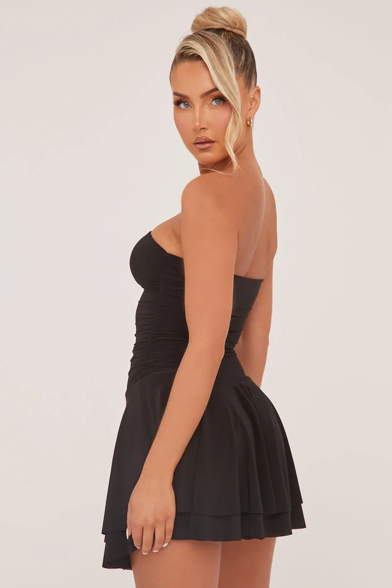 Black Bandeau Ruched Skater Mini Dress - Sifan sold by Rebellious Fashion product image thumbnail 4