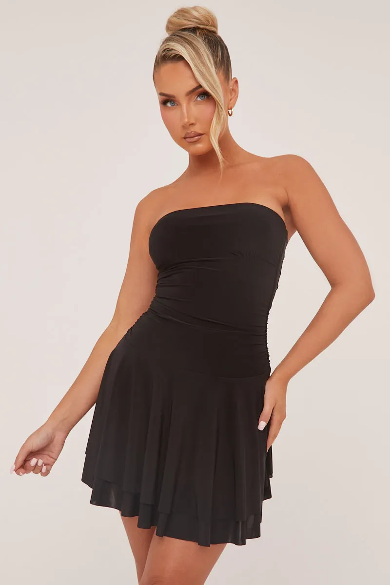 Black Bandeau Ruched Skater Mini Dress - Sifan sold by Rebellious Fashion