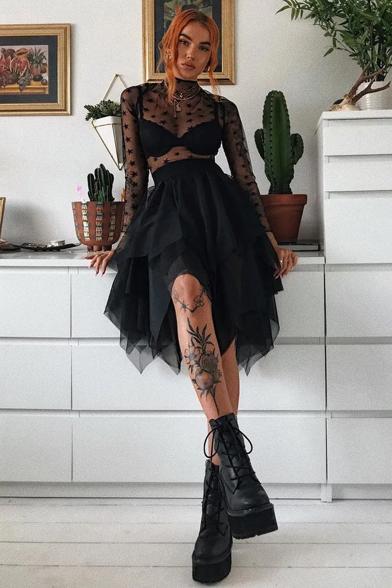 Black Layered Tulle Midi Skirt - Laveta sold by Rebellious Fashion