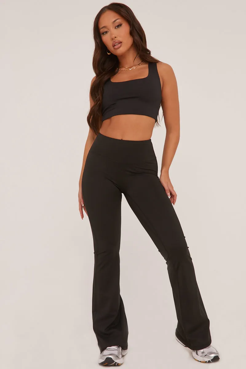 Black Ruched Back Flared Leg Trousers - Hazel sold by Rebellious Fashion