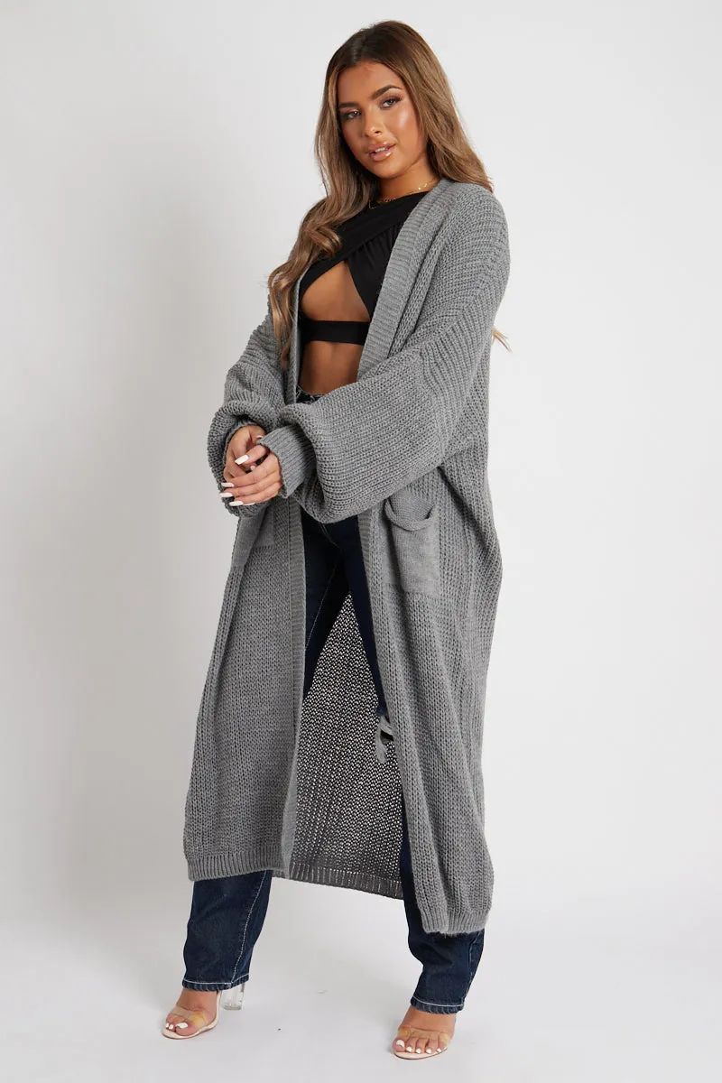 Grey Balloon Sleeve Maxi Knit Cardigan - Imara sold by Rebellious Fashion product image thumbnail 2