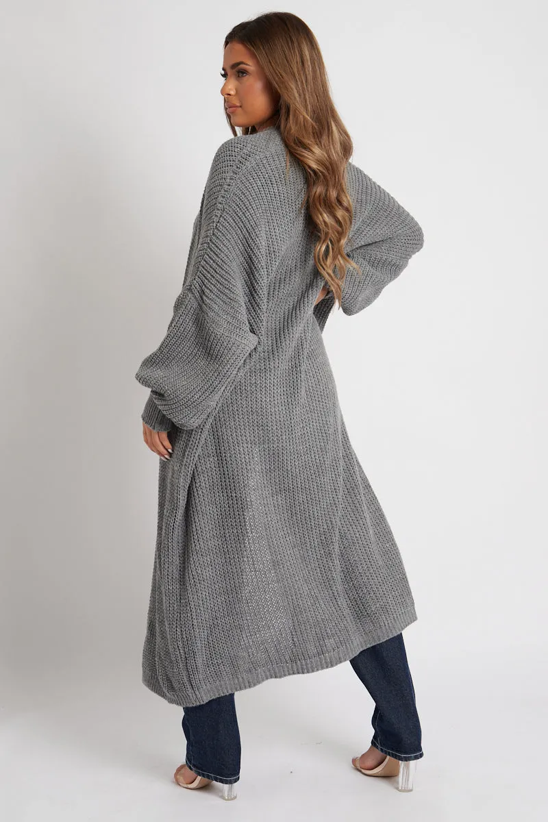 Grey Balloon Sleeve Maxi Knit Cardigan - Imara sold by Rebellious Fashion product image thumbnail 3