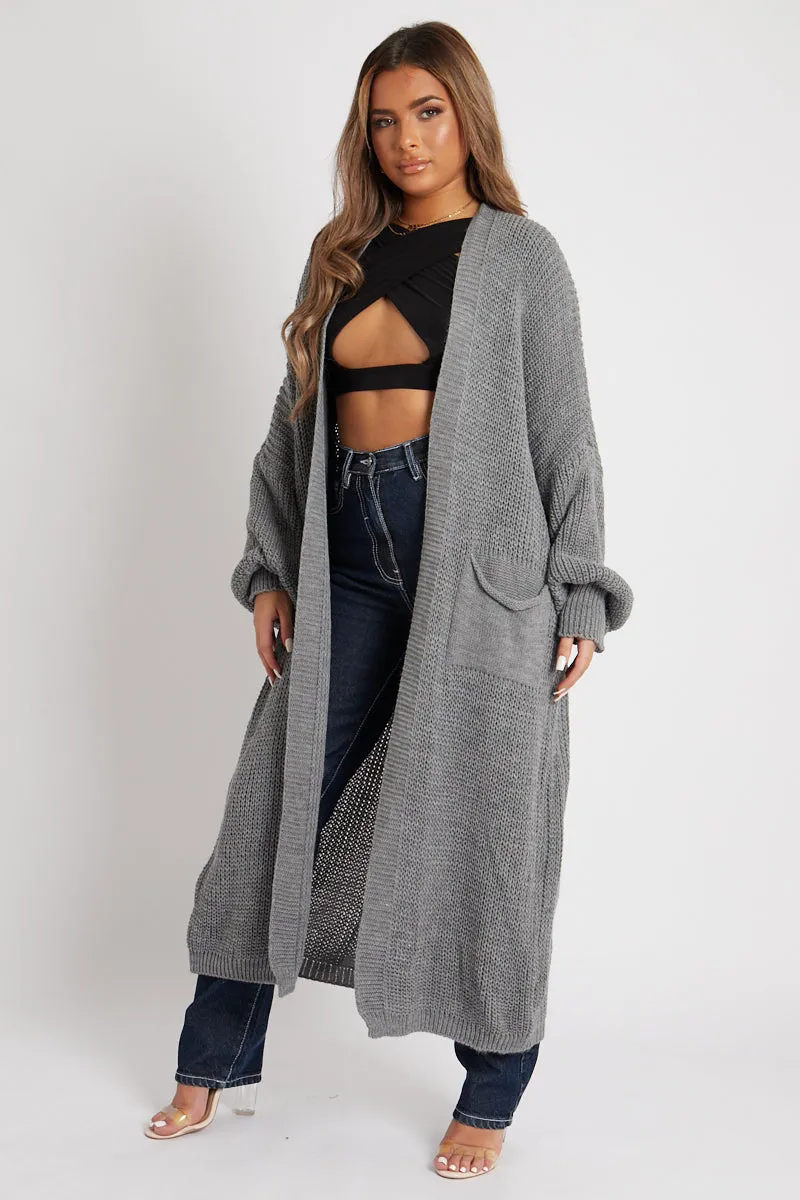 Grey Balloon Sleeve Maxi Knit Cardigan - Imara sold by Rebellious Fashion product image thumbnail 5