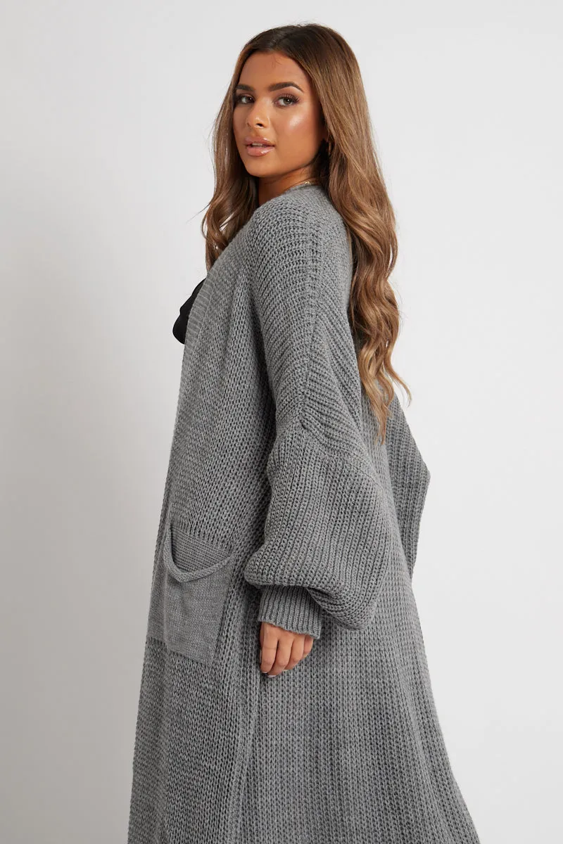 Grey Balloon Sleeve Maxi Knit Cardigan - Imara sold by Rebellious Fashion product image thumbnail 4