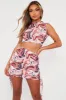 Brown Marble Print Crop Top & Side Ruched Skirt Set - Cole sold by Rebellious Fashion
