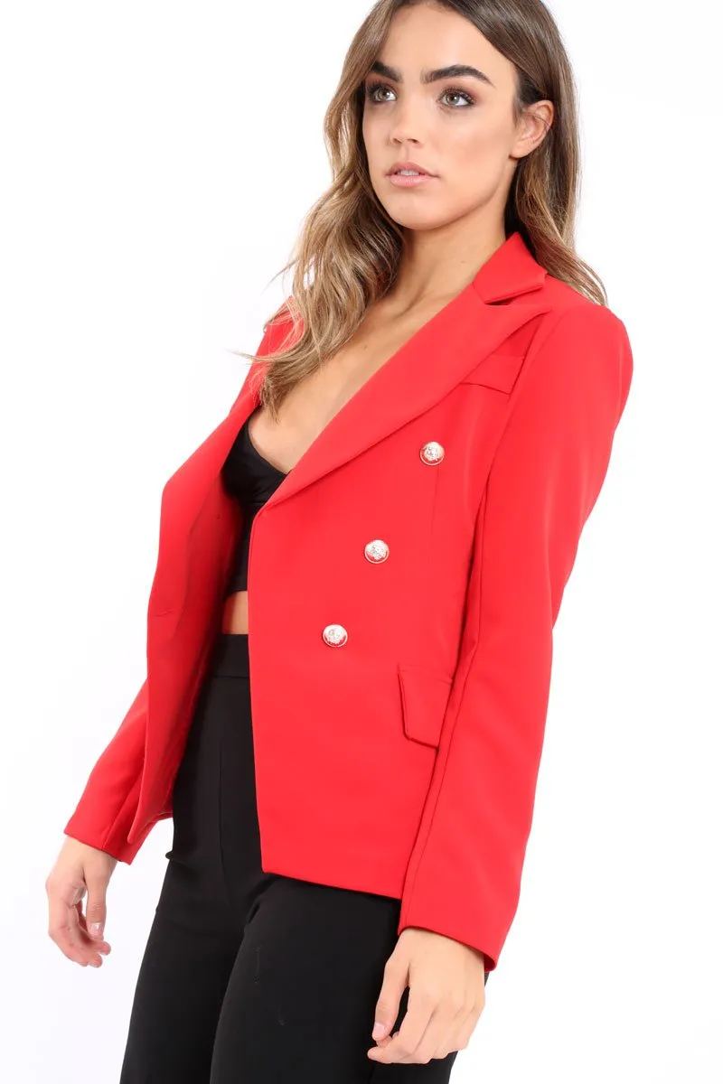 Red Tailored Blazer with Silver Button Detailing - Rhetta sold by Rebellious Fashion product image thumbnail 3