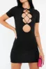 Black Lace Up Front Detail Mini Dress - Charvi sold by Rebellious Fashion