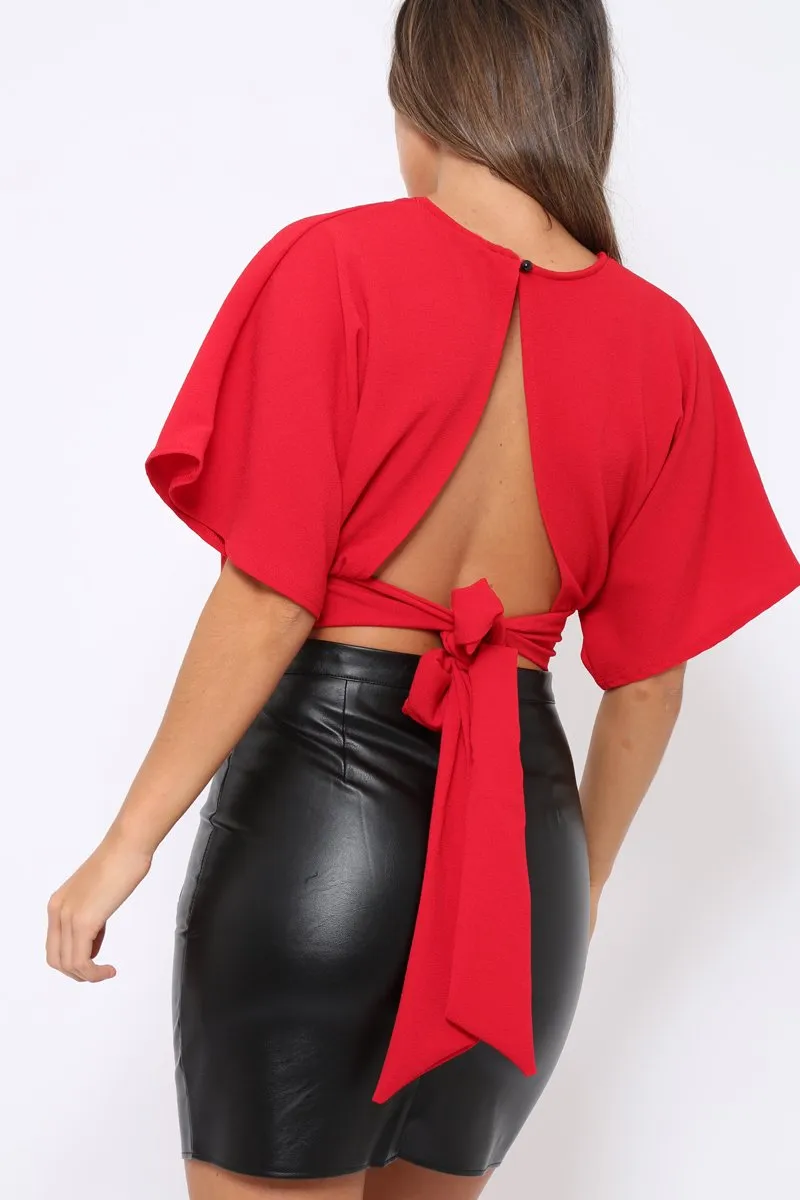 Red Plunge Crop Top - Suzanne sold by Rebellious Fashion product image thumbnail 4