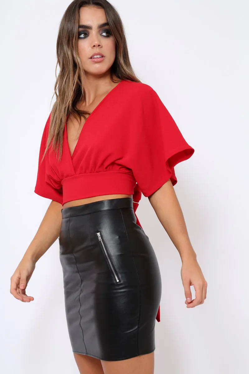 Red Plunge Crop Top - Suzanne sold by Rebellious Fashion product image thumbnail 3