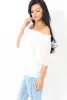 White Bardot Frill Sleeve Top- Becka sold by Rebellious Fashion