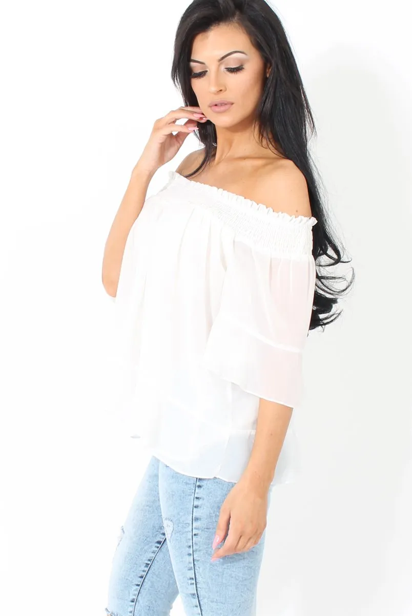 White Bardot Frill Sleeve Top- Becka sold by Rebellious Fashion product image thumbnail 5