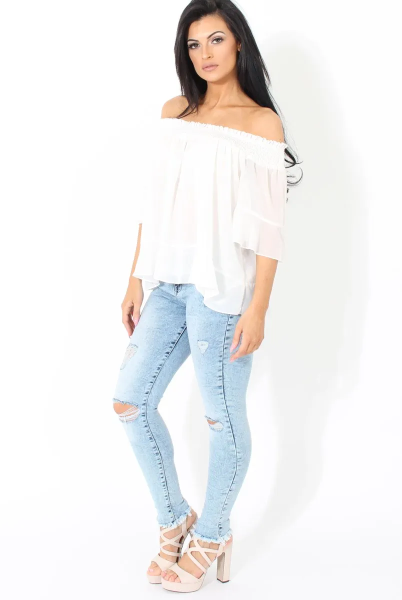 White Bardot Frill Sleeve Top- Becka sold by Rebellious Fashion product image thumbnail 4
