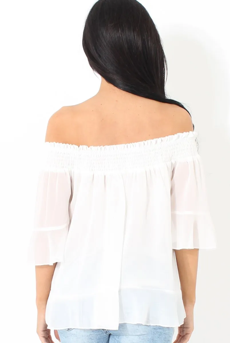 White Bardot Frill Sleeve Top- Becka sold by Rebellious Fashion product image thumbnail 2
