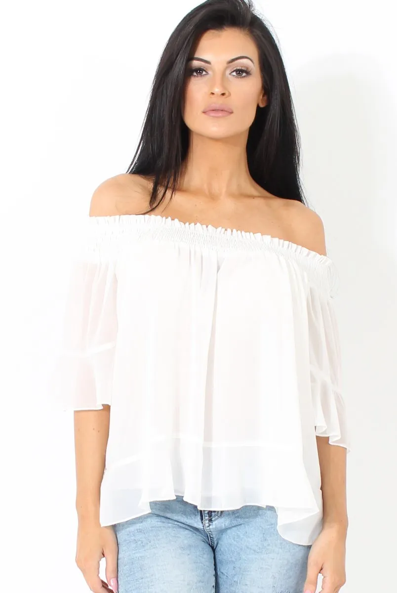 White Bardot Frill Sleeve Top- Becka sold by Rebellious Fashion product image thumbnail 3