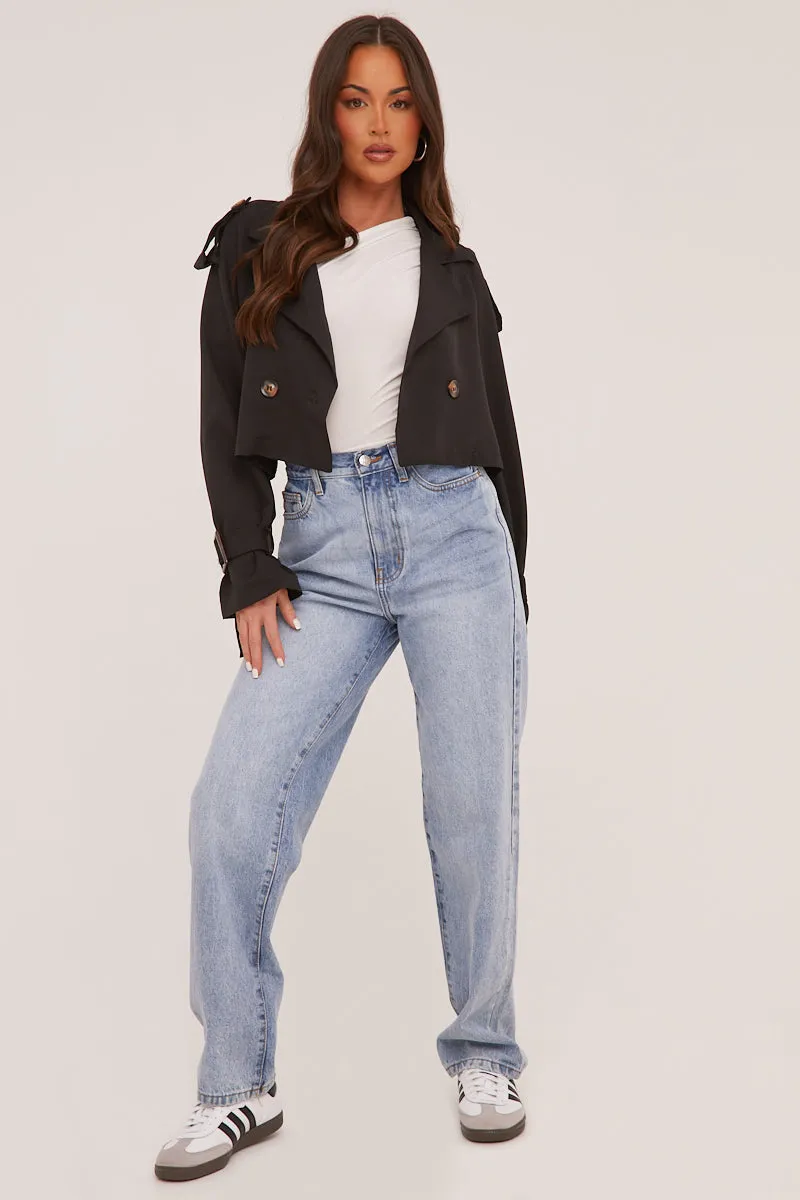 Black Cropped Belted Trench Coat - Naomi sold by Rebellious Fashion product image thumbnail 2