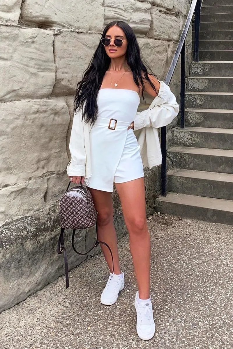 White Bandeau Belted Playsuit - Malie sold by Rebellious Fashion