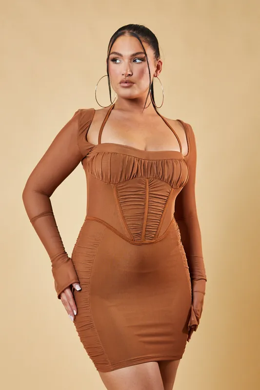 Brown Corset Detail Bodycon Mini Dress - Ivy sold by Rebellious Fashion
