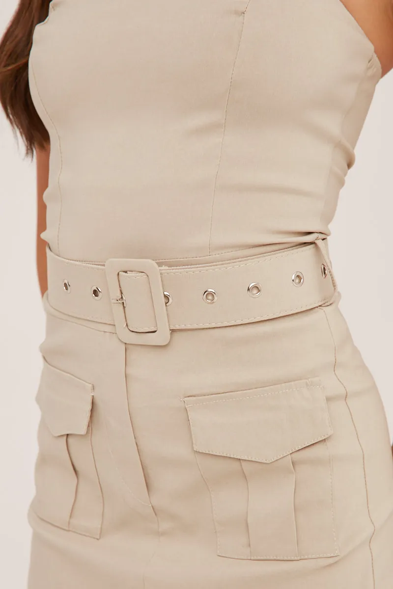 Beige Bandeau Self Belt Mini Playsuit - Juni sold by Rebellious Fashion product image thumbnail 3