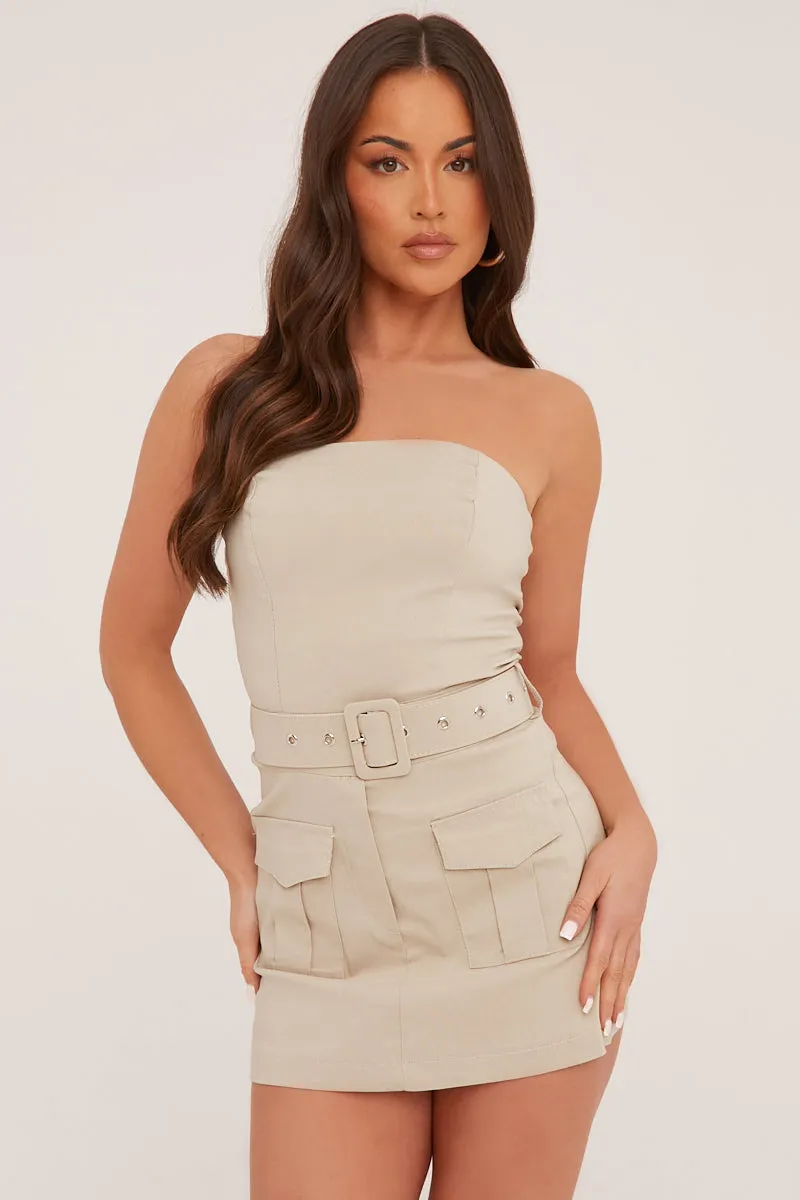 Beige Bandeau Self Belt Mini Playsuit - Juni sold by Rebellious Fashion
