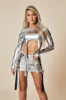 Silver Metallic Knot Detail Crop Top & Mini Skirt Set - Isabel sold by Rebellious Fashion