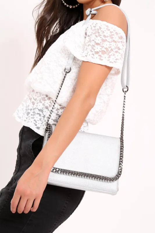 Silver Chain Trim Handbag - Graclynn sold by Rebellious Fashion