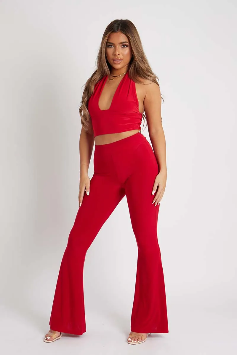 Red Halter Neck Slinky Crop Top - Jessabel sold by Rebellious Fashion product image thumbnail 4